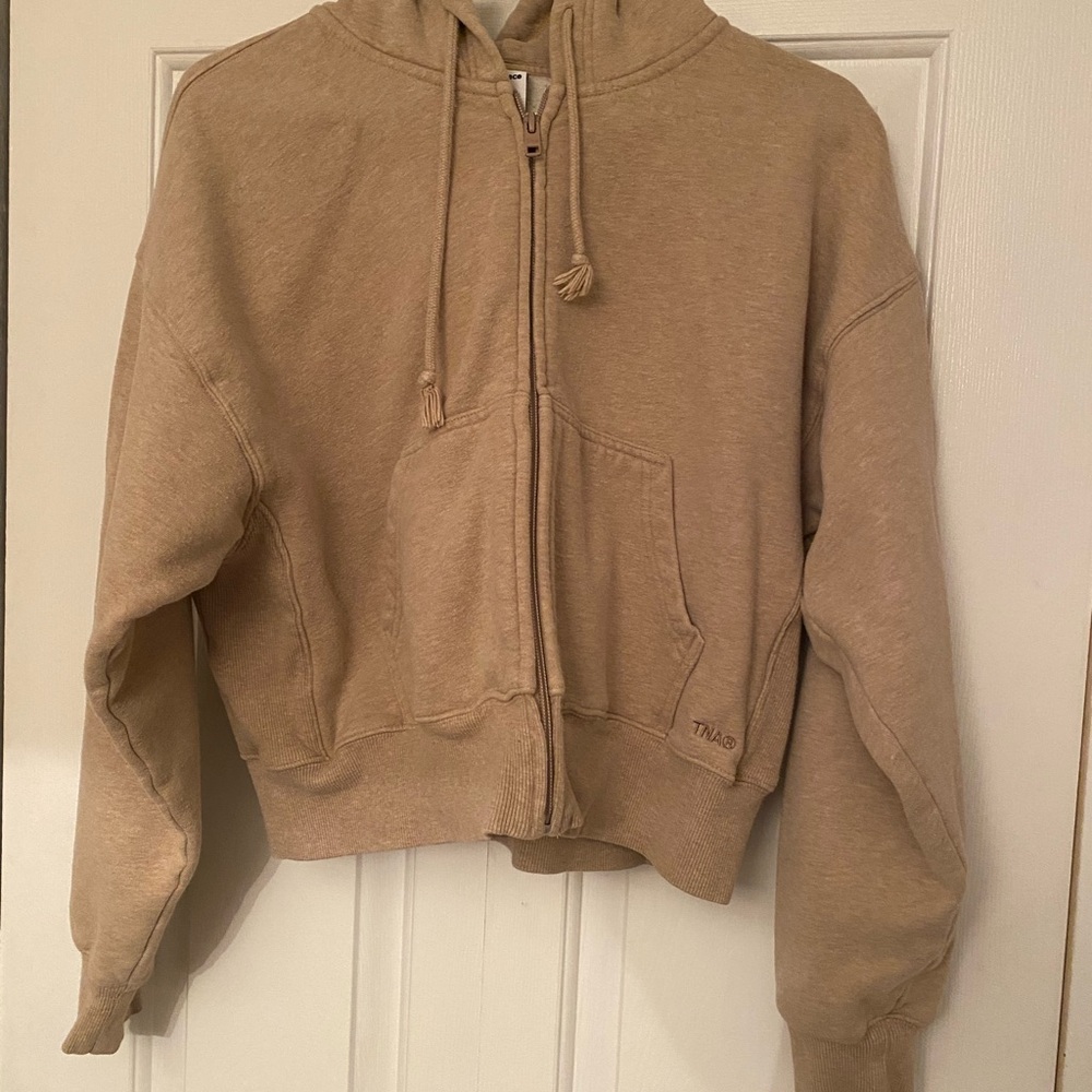 TNA Beige Sweatfleece Zip-Up Cropped